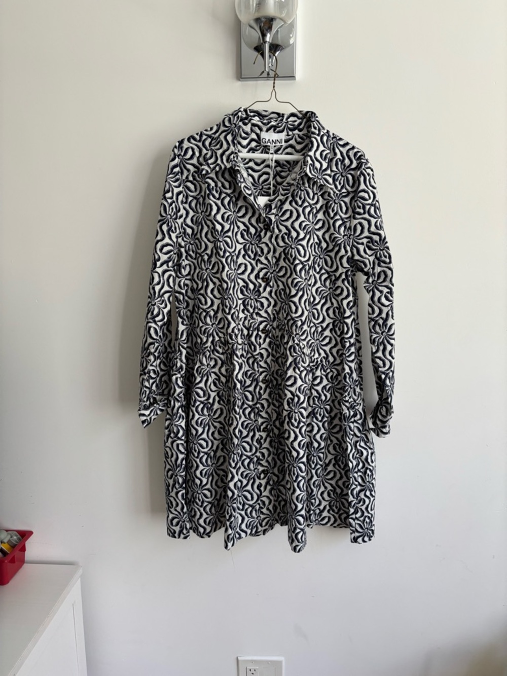 Ganni Black & White Abstract Print Long Sleeve Dress